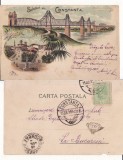 Constanta, Dobrogea - Litografie 1900- Podul Cernavoda, baile, Circulata, Printata