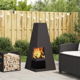 Focar gradina/terasa vidaXL, Negru, 50x50x100cm, Otel, Tip Piramida, Depozitare Lemne, Exterior, Rezistent Rugina, Vopsit electrostatic