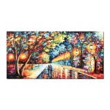 Tablou indragostiti pictat manual living, dormitor, Impreuna pe aleea vietii, 140x70cm ulei in cutit efect 3D, gata de expus pe perete