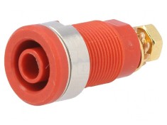 Soclu banană 4mm 32A roșu aurit pe panou