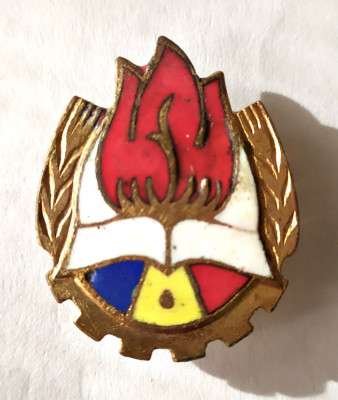 INSIGNA ORGANIZATIEI PIONIERILOR 1966 1989 PLATA PIONIER EMAIL CALD PIONIERI ( CITITI DESCRIEREA ) foto