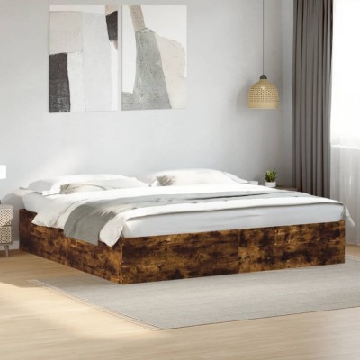 vidaXL Cadru de pat, stejar fumuriu, 200x200 cm, lemn prelucrat 3280990 foto