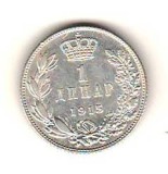 SV * SERBIA * 1 DINAR 1915 (2) * ARGINT .835 * Regele Petar I +/- AUNC, Europa