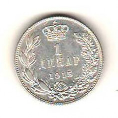 SV * SERBIA * 1 DINAR 1915 (2) * ARGINT .835 * Regele Petar I +/- AUNC