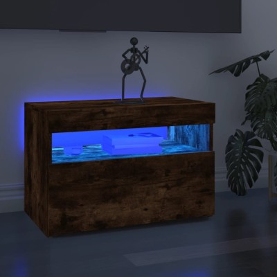 Comodă TV cu lumini LED, stejar fumuriu, 60x35x40 cm foto