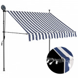 Copertină retractabilă manual cu LED, albastru &amp; alb, 150 cm, vidaXL