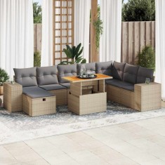 vidaXL Set canapele grădină cu perne 9 piese bej poliratan/lemn acacia 3328102