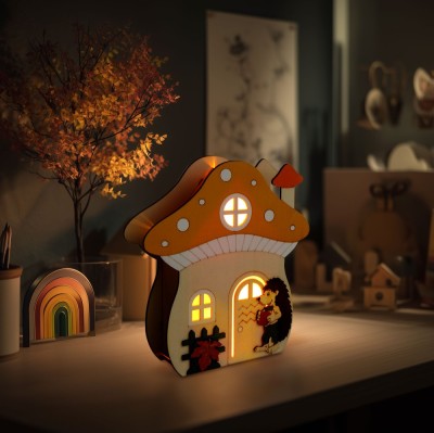 Decoratiune luminoasa de toamna &amp;ndash; casuta-ciuperca cu arici &amp;ndash; lemn &amp;ndash; 15 x 16 x 5 cm Best CarHome foto