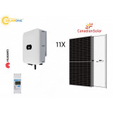 Kit sistem fotovoltaic 6 kW hibrid monofazat, invertor Huawei si 11 panouri Canadian Solar 550 W