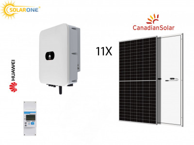 Kit sistem fotovoltaic 6 kW hibrid monofazat, invertor Huawei si 11 panouri Canadian Solar 550 W foto