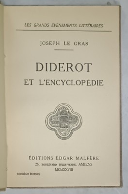 DIDEROT ET L &amp;#039;ENCYCLOPEDIE par JOSEPH LE GRAS , 1928 foto