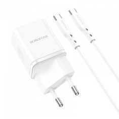 Incarcator Retea Cu Cablu USB-C Borofone BN7, 20W, 3A, 1 x USB-A - 1 x USB-C, Alb