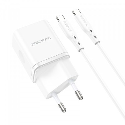 Incarcator Retea Cu Cablu USB-C Borofone BN7, 20W, 3A, 1 x USB-A - 1 x USB-C, Alb foto