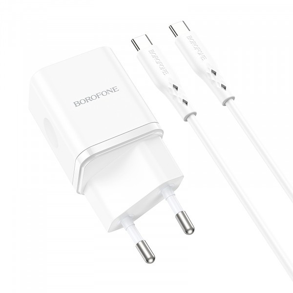 Incarcator Retea Cu Cablu USB-C Borofone BN7, 20W, 3A, 1 x USB-A - 1 x USB-C, Alb
