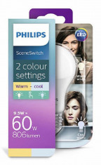 Bec LED Philips E27, 8W (60W), 220-240V, ambianta alba, temperatura culoare calda-neutra (2700-4000K), 806 lumeni, durata de viata 15.000 de ore, clas foto