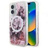 Husa MagSafe pentru Apple iPhone 16, Guess, Liquid Glitter Flower, Roz