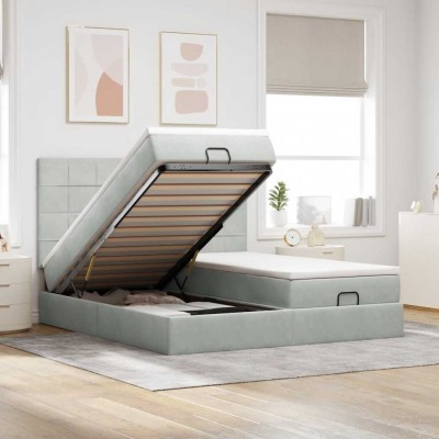 vidaXL Cadru de pat otoman cu saltele Gri deschis 180x200cm catifea 3314621 foto
