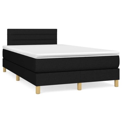vidaXL Pat cu arcuri, saltea și LED, negru, 120x190 cm, textil foto