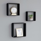 vidaXL Rafturi de perete cub, 3 buc., negru, MDF
