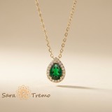 Colier Lacrima Smaraldului Regal , Colier placat cu aur cu pandantiv smarald