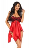 Set Neglije Satin Rosu, Julieta Chemise Red, Rosu, S/M#