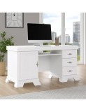 Birou VMB, clasic, 3 sertare, usa, polita tastatura, Pal Melaminat, insertii MDF, Alb Antichizat