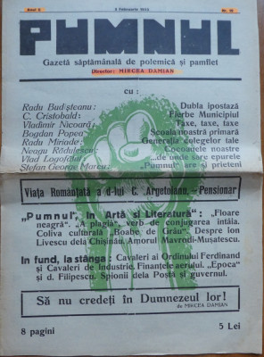 Pumnul, gazeta saptamanala de polemica si pamflet, Febr. 1933, Mircea Damian foto