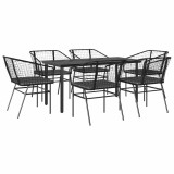 Cumpara ieftin Set de sufragerie de gradina 7 piese neagra sticla polirattan