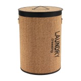 Coș Rufe Cu Capac Bambus Mare 42X58 Cm &ndash; Negru / Bamboo | Organizatoare Baie
