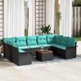 vidaXL Set de canapele pentru grădină 10 pcs Negru și Turcoaz 3356044