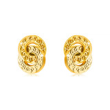 Cercei din aur de 9K &ndash; două cercuri &icirc;mpletite, zimţuri decorative, suprafață strălucitoare