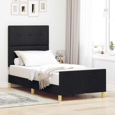 vidaXL Cadru de pat cu headboard Negru 100 x 200 cm țesătură foto