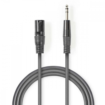 Cablu stereo XLR 3 pini tata - JACK 6.5 mm tata 5m gri Nedis foto