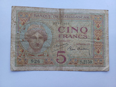 Madagascar- 5 Francs/Franci 1937 foto