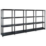 Raft de depozitare cu 4 polite, negru, 244x30,5x130 cm, plastic