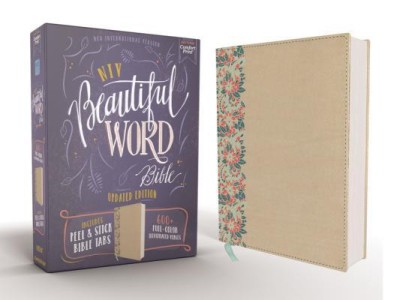 Niv, Beautiful Word Bible, Updated Edition, Peel/Stick Bible Tabs, Leathersoft Over Board, Gold/Floral, Red Letter, Comfort Print: 600+ Full-Color Ill foto