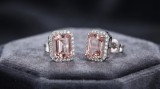 Cercei din Argint 925 cu Zirconiu Morganit Emerald Cut si Halo