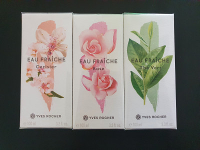 Set 3 parfumuri YVES ROCHER EAU FRAICHE Cirese, Trandafir, Ceai Verde foto