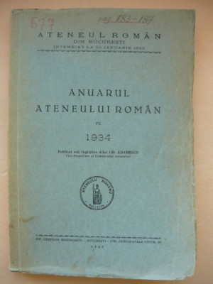 ANUARUL ATENEULUI ROMAN - 1934 foto