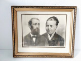 Tablou fotografie veche portret cuplu bust, in rama de lemn, semnata Stern