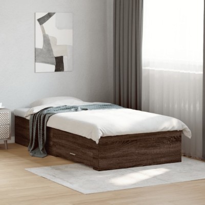 vidaXL Cadru de pat cu sertare stejar maro 75x190 cm lemn prelucrat 3280446 foto