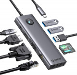 Statie de andocare ORICO USB C, Dock 9 in 1 USB C cu 1000Mbps cu HDMI 4K+PD100W+