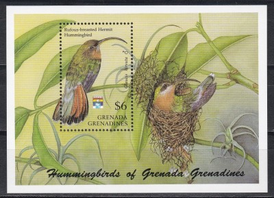 Grenadine 1985 - Expo Internațională de Timbre Genova &amp;#039;92 - Colibri, Colita, MNH foto