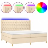 Cumpara ieftin Pat cu arcuri, saltea si LED, crem, 200x200 cm, textil