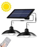 Lampa solara dubla suspendata, senzor crepuscular, 6500K, 3 moduri iluminare, telecomanda, IP44