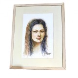 E159. Tablou, Portret de Gioconda, 2020, tehnici mixte pe hartie, 42x32 cm, Portrete, Acuarela, Impresionism, RavariuArt