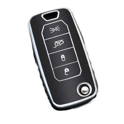 Husa Cheie Briceag Jeep, 4 Butoane, Tpu, Negru cu contur silver AutoProtect KeyCars foto
