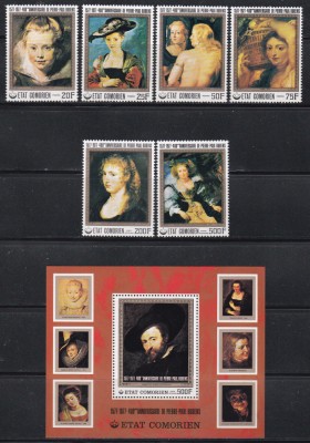 Comore 1977 - 400 de ani de la nașterea lui Rubens, Serie + PA + Colita, MNH foto