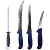 Set profesional de macelarie, transat, injunghiat ,dezosat, filetat, 3 cutite otel carbon, masat pentru ascutit