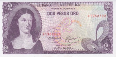 Bancnota Columbia 2 Pesos 1977 - P413b UNC ( vezi descriere ) foto